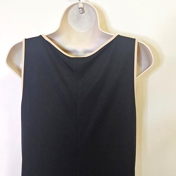 Ann Taylor Sleeveless Black with Beige Trim Midi Dress, Size 6 - Picture 6 of 15